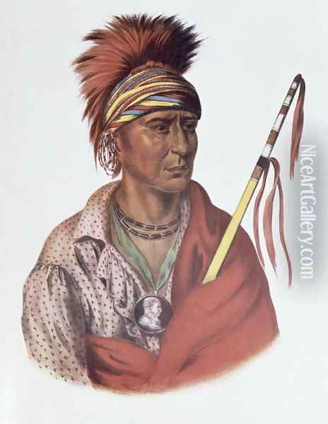 Notchimine or No Heart an Iowa Chief Oil Painting - Charles Bird King