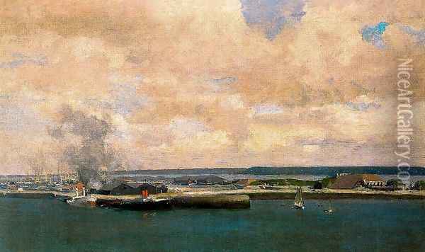 El puerto de El Harvre Oil Painting - Aureliano de Beruete y Moret