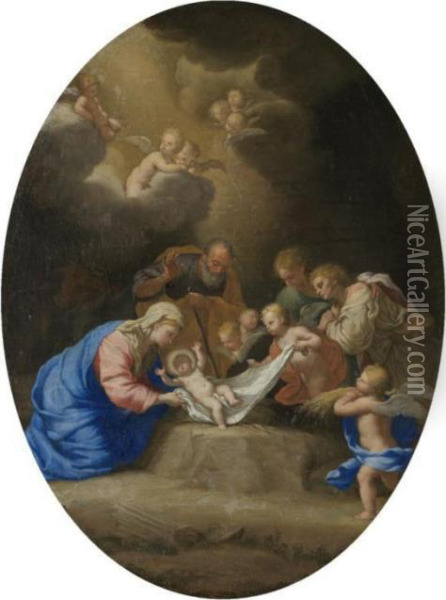 The Adoration Of The Shepherds, With Angels Looking On Oil Painting - Ignazio Stern