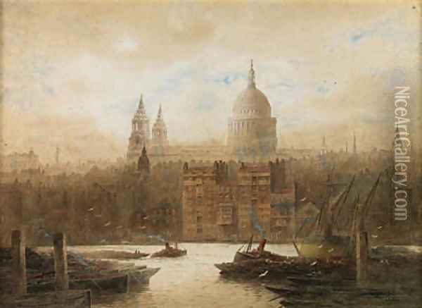 Old Paul's Wharf, from Bankside Oil Painting - Frederick E.J. Goff