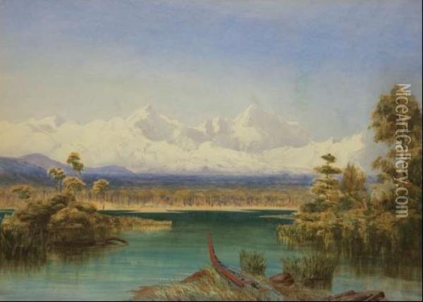 Lake Taupo Looking Towards Tongariro Range Oil Painting - John Gully