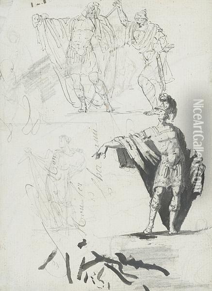 Sketches Of Figures From Roman History: A Double Sided Work Oil Painting - Jacques Louis David