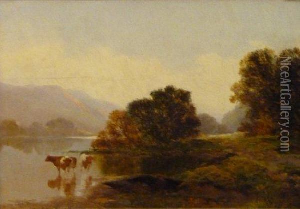 Cattle By A River Oil Painting - Edward Charles Williams