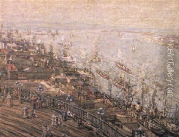Quebec Harbor From Upper Town Oil Painting - Frederik Usher Devoll