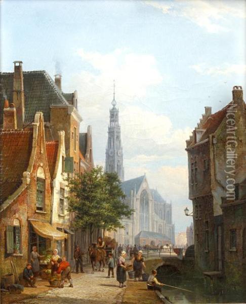 Amsterdam With The Westerkerk In The Background Oil Painting - Pieter Cornelis Dommershuijzen