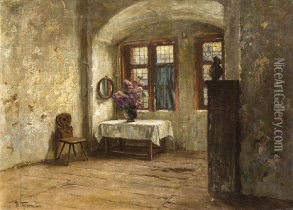 Friesisches Interieur Mit Fliederstrauss Oil Painting - Theodor Ohlsen