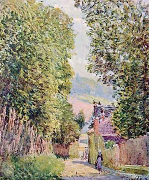 Street in Louveciennes, Sunlight Oil Painting - Alfred Sisley