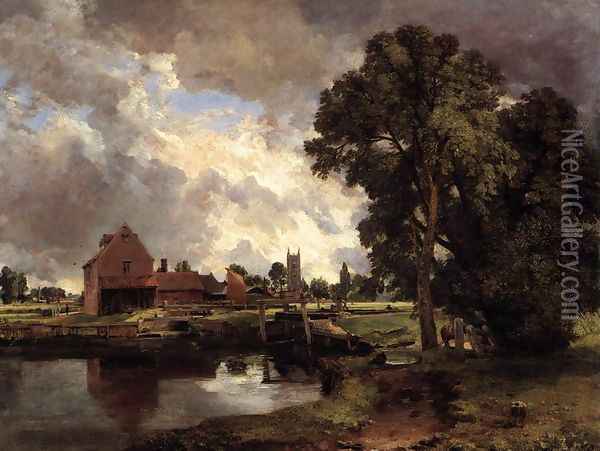 Dedham Lock and Mill c. 1818 Oil Painting - John Constable