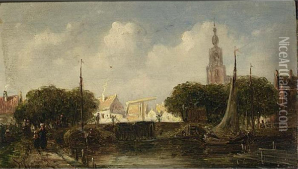 A Sunlit Dutch Town Oil Painting - Pieter Gerard Vertin