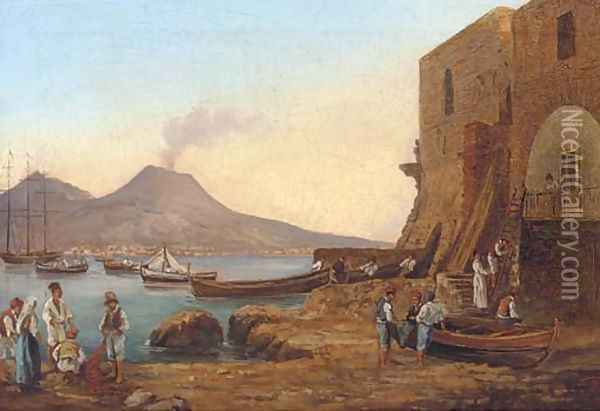 Fishermen on the shores of the bay of Naples Oil Painting - Franz Ludwig Catel