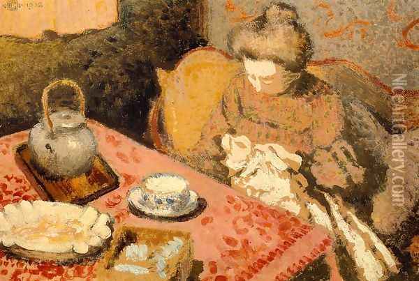 Tea, Madame Gaorges Lemmen Oil Painting - Georges Lemmen