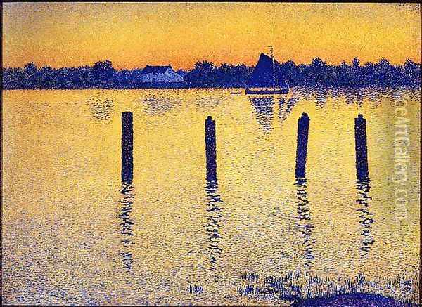 Sailboats on the River Scheldt Oil Painting - Theo van Rysselberghe