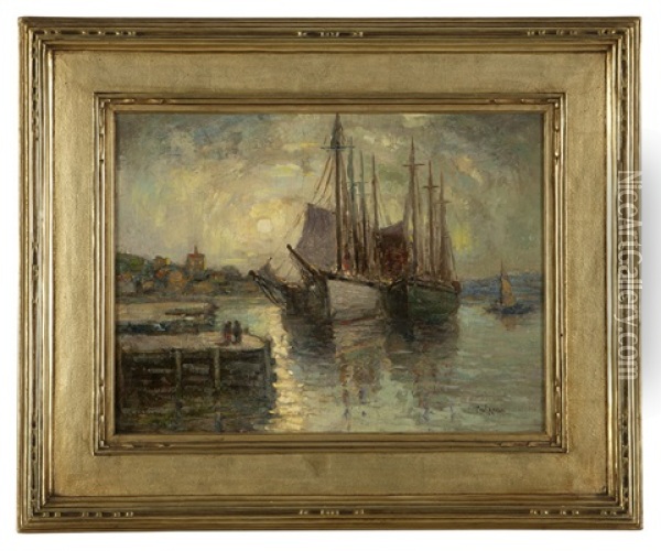 Sailboats In A Harbor Oil Painting - Paul Bernard King