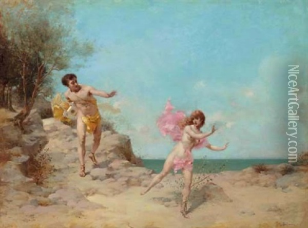 Apollon Et Daphne Oil Painting - Jules Frederic Ballavoine
