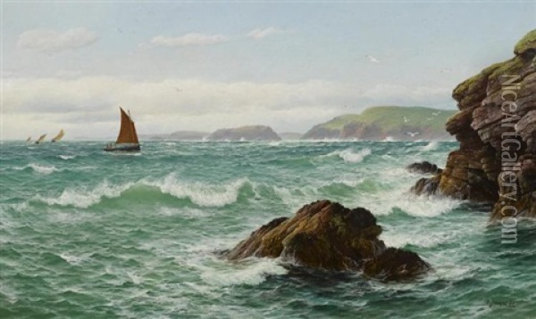 An Easterly Breeze, Caermarthen [sic] Bay, South Wales Oil Painting - David James
