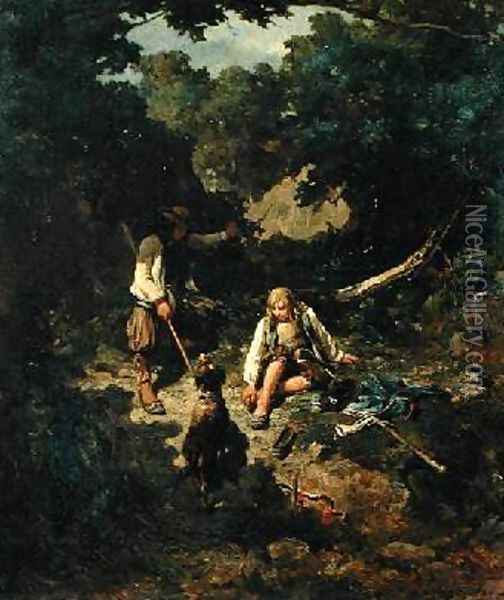 Breton Shepherd Bitten by a Snake Oil Painting - Adolphe Pierre Leleux