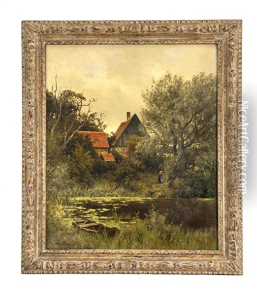 Bauernhof Am Weiher Oil Painting - Heinrich Deiters