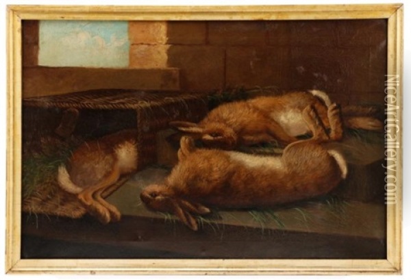 Rabbit Trophy Scene Oil Painting - John Bucknell Russell