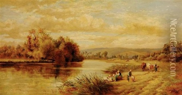 Wash Day Along Riverbank Oil Painting - Alfred Augustus Glendening Sr.