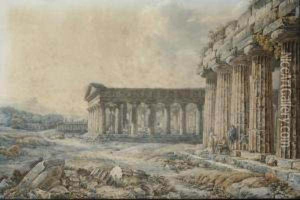 The Temple Of Apollo, Paestum Oil Painting - Abraham Louis R. Ducros