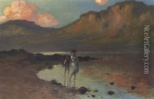 Two Children By The Shore Oil Painting - George Russell