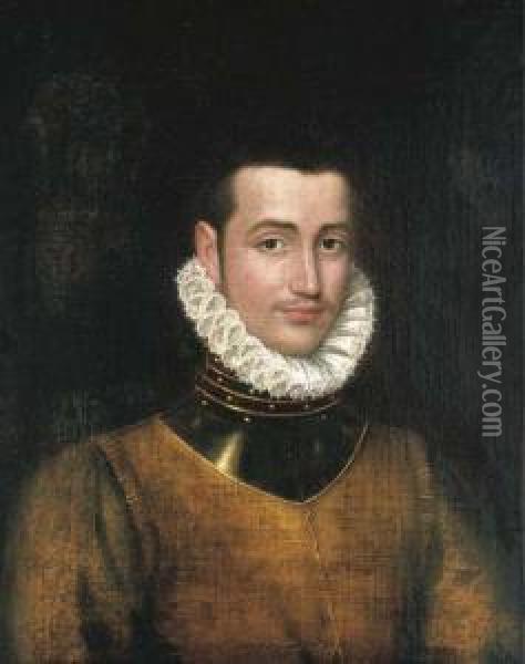 Portrait Of A Gentleman, 
Traditionally Identified As Sir Philipsidney, Bust-length, With A Gorget Oil Painting - Giacomo Antonio Moro