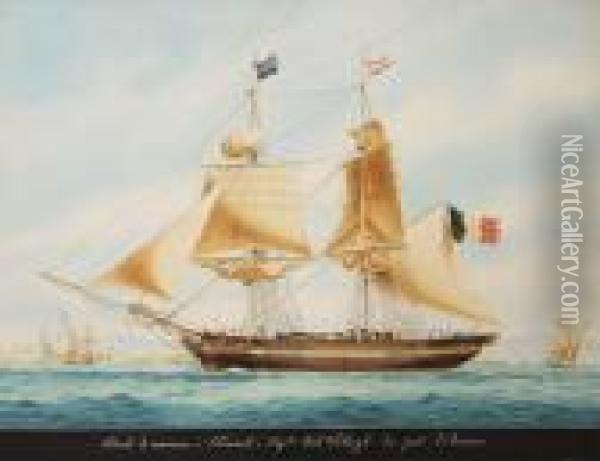 Belgische Handelschip 'l'escaut' Voor Noord-afrikaanse Kust Oil Painting - Francois Geoffroy Roux