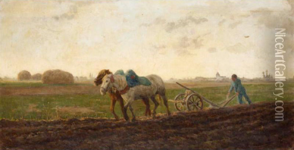 The Ploughing Team Oil Painting - Arthur Lemon