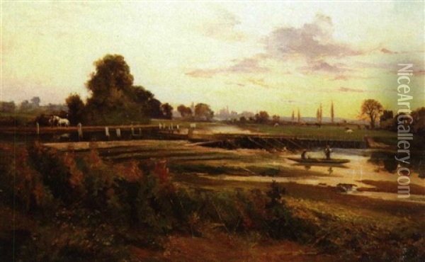 Langley On Thames Oil Painting - Sir Herbert Edwin Pelham Hughes-Stanton