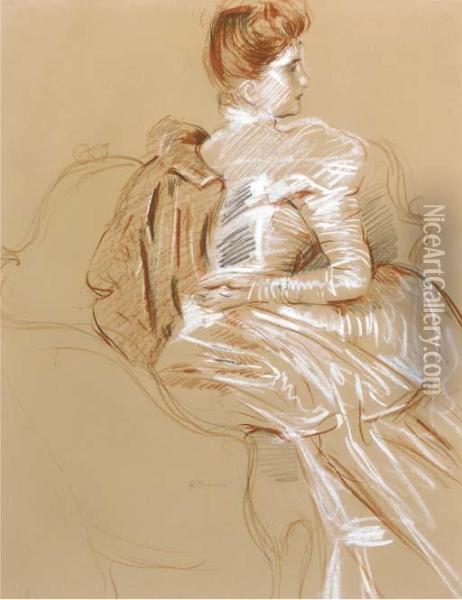 Une Femme Elegante Au Fauteuil Oil Painting - Paul Cesar Helleu