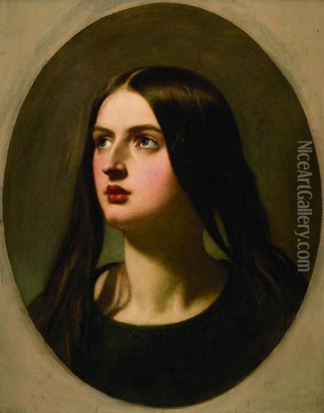 Portrait Of A Woman, In A Painted Oval Oil Painting - William Edward Frost