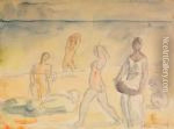 A La Plage Oil Painting - Isaac Grunewald