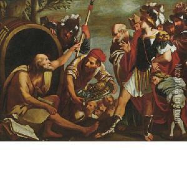 Alessandro Davanti A Diogene Oil Painting - Pietro Della Vecchio