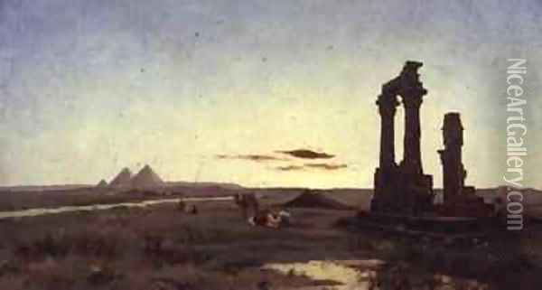 A Bedouin Encampment by a Ruined Temple Oil Painting - Alexandre Gabriel Decamps