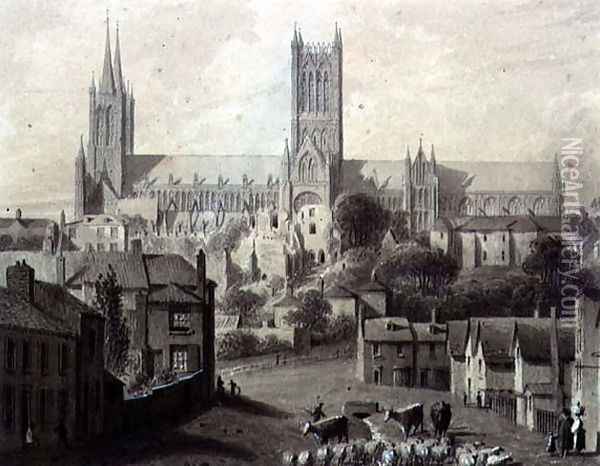 Lincoln Cathedral from the South Oil Painting - Augustus Charles Pugin