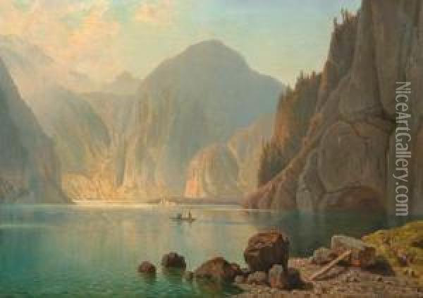 View Of The Konigssee With St. Bartoloma Oil Painting - Wilhelm Theodor Nocken