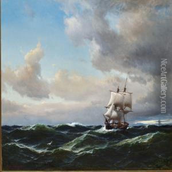 Seascape With Dark Clouds And High Sea Oil Painting - Anton Melbye