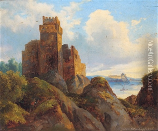 Blick Auf Ruine Weitenegg: Donau, Im Hintergrund Stift Melk Oil Painting - Joseph Altenkopf