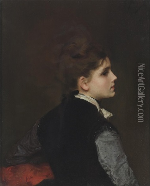 A Young Woman In Profile Oil Painting - Gustave Jean Jacquet