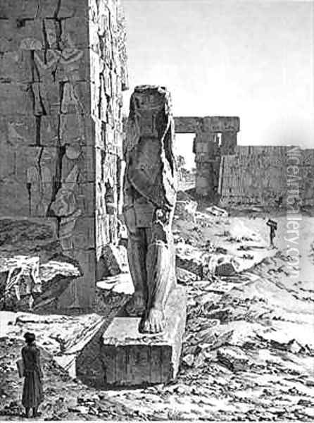 View of the Colossus at the entrance to the hypostyle halls of the palace at Karnak Thebes Oil Painting - Andre Dutertre