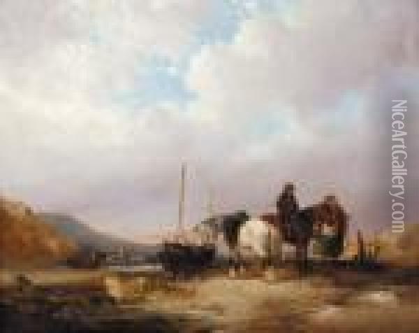 Travellers On A Coastal Path Oil Painting - Snr William Shayer