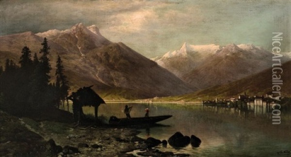 Der Zeller See Im Abendlicht Oil Painting - Theodor (Wilhelm T.) Nocken