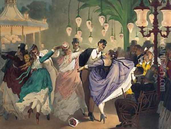 Waltz at the Bal Mabille Oil Painting - Philippe Jacques Linder