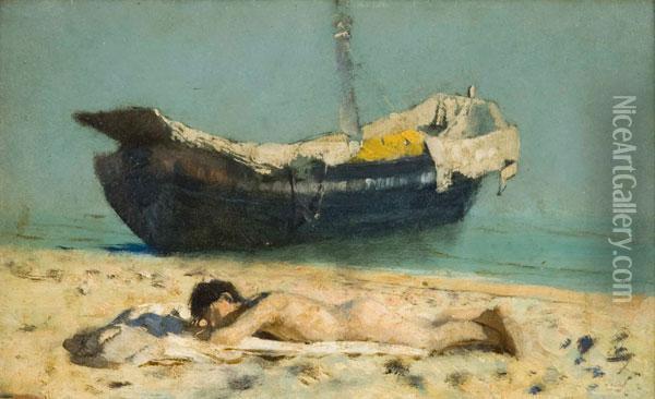 Nudo Disteso Sulla Spiaggia Oil Painting - Francesco Paolo Michetti
