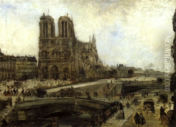 Notre Dame De Paris Oil Painting - Edouard-Jacques Dufeu
