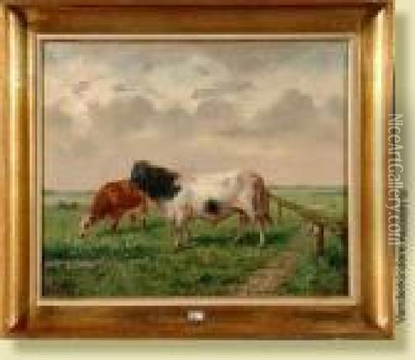 Taureau Et Vaches Au Pre Oil Painting - Alfred Jacques Verwee