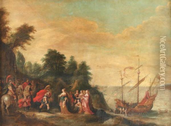 La Rencontre D'antoine Et Cleopetre Oil Painting - Frans II Francken