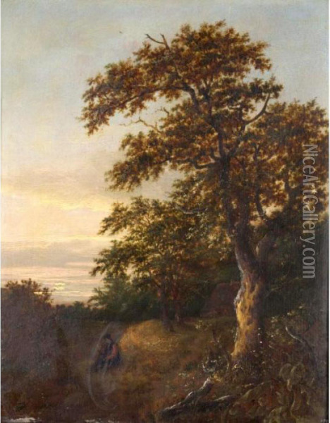 A Wooded Landscape With A Man Smoking Oil Painting - Salomon van Ruysdael