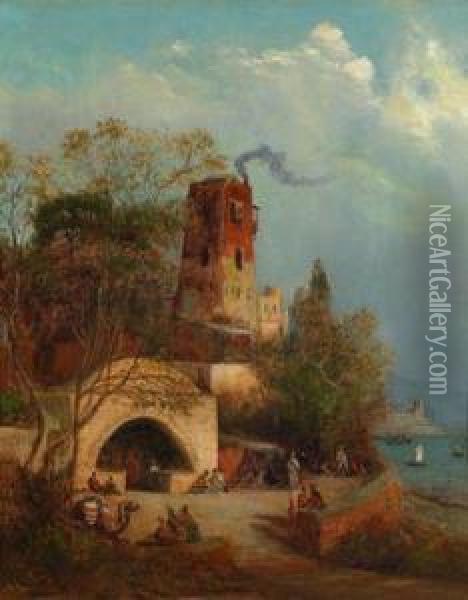 Blick Auf Einkaukasisches Dorf An Der Schwarzmeerkuste Oil Painting - Paul Von Franken