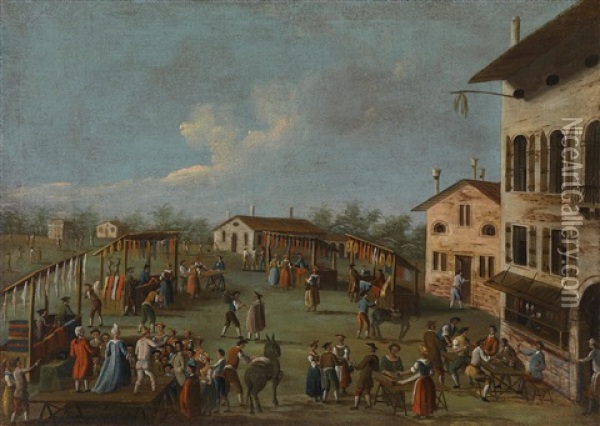 Landliche Marktszene Im Veneto (+ Another, Similar; Pair) Oil Painting - Gabriel Bella